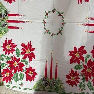 Elegant Holiday Tablecloth with Red Poinsettias and Green Accents